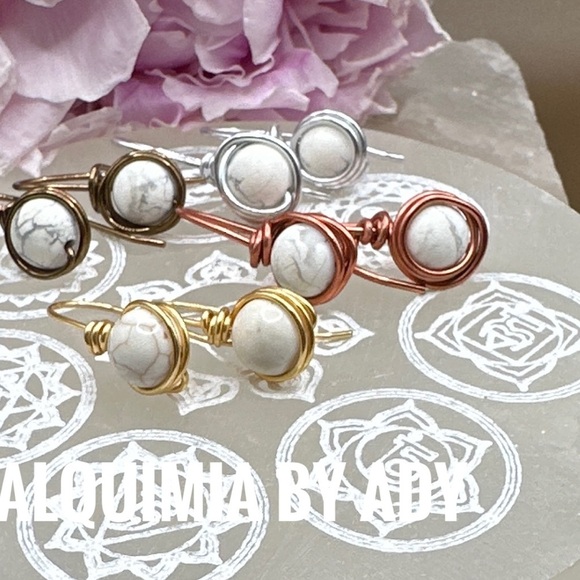 White Howlite Dangle earrings wire wrap howlite drops/Tenderness and peace - Picture 1 of 10